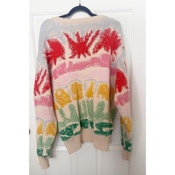 Zara Cardigan Sweater Womens XL Multicolor Abstract Graphic Knit Button Front - Picture 2 of 7